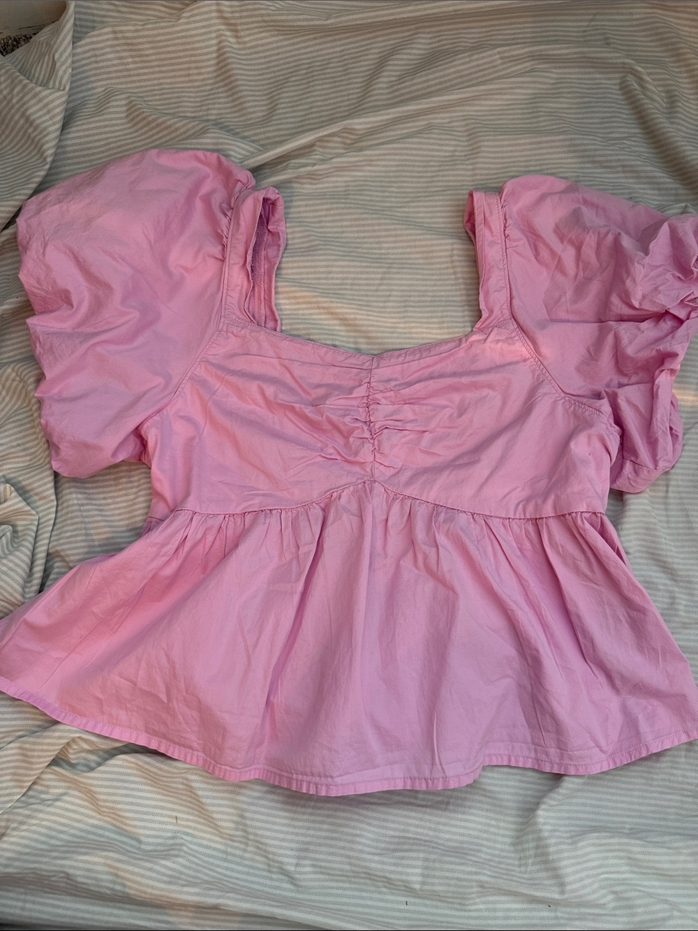 Old Navy Bubble Sleeve Square-Neck Pink Peplum Top